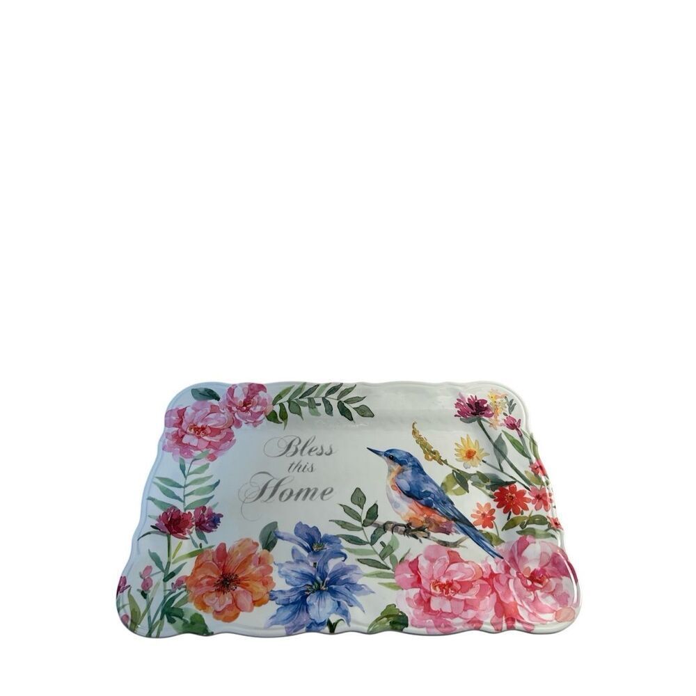 Bless this home flowers platter 17x11‎ food tray new